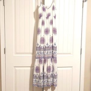Entro boho white blue mandala maxi dress v-neck